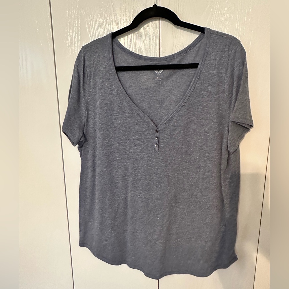 Blue-Gray Short Sleeve V-Neck Tee